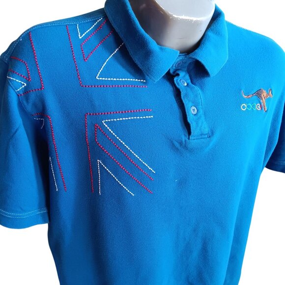 Coogi Mens XL Blue Polo Shirt With Kangaroo Logo & Union Jack Embroidery - Picture 1 of 7